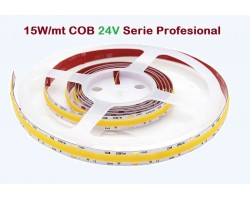 Tira LED Flexible 24V 15W/mt COB IP20 Blanco Cálido, Serie Profesional, venta por metros
